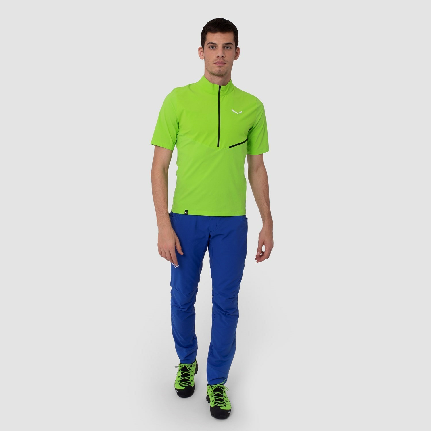 Camisas Manga Corta Salewa Agner Durastretch Half Zip T-Shirt Hombre Verde | DI8195702