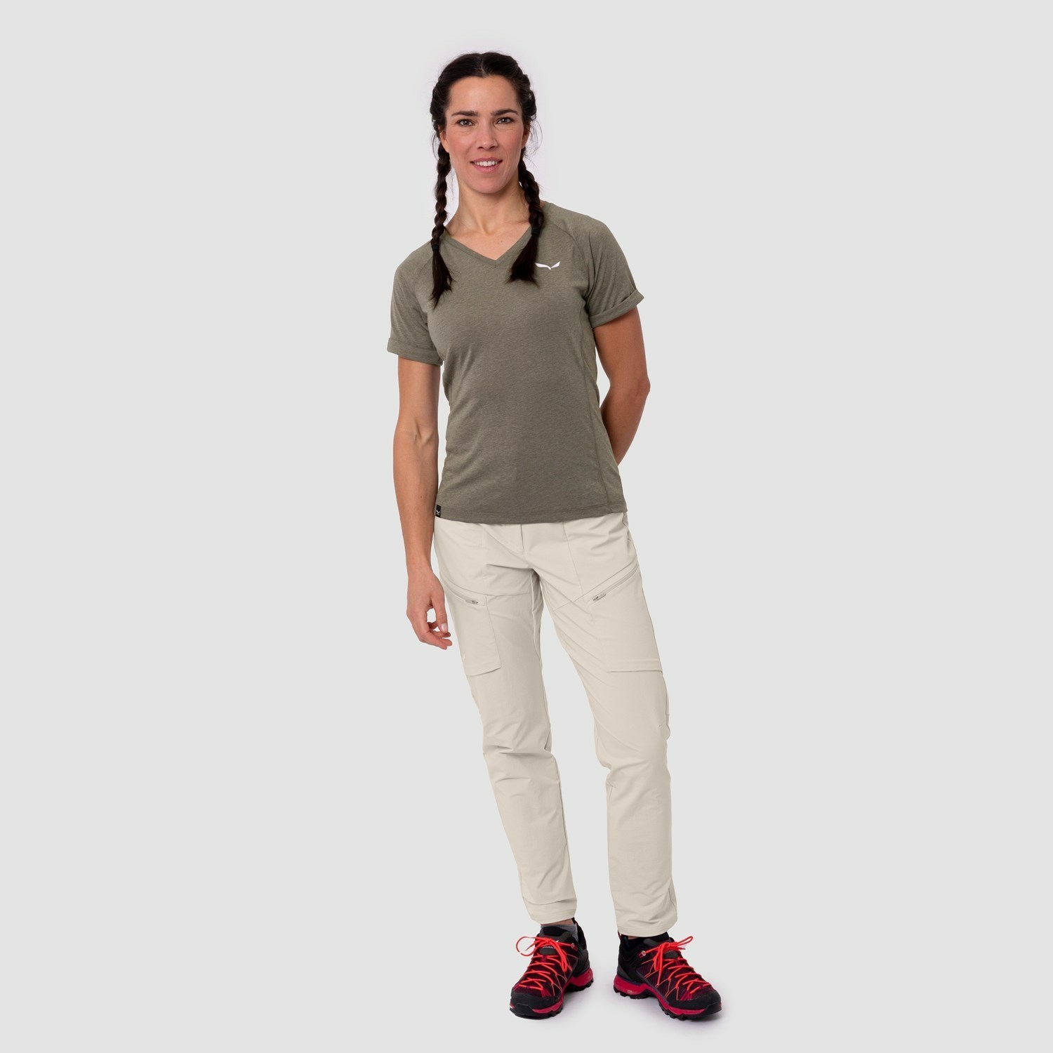 Camiseta Salewa Puez Melange Dry V-Neck Mujer Marrones | ES3675492