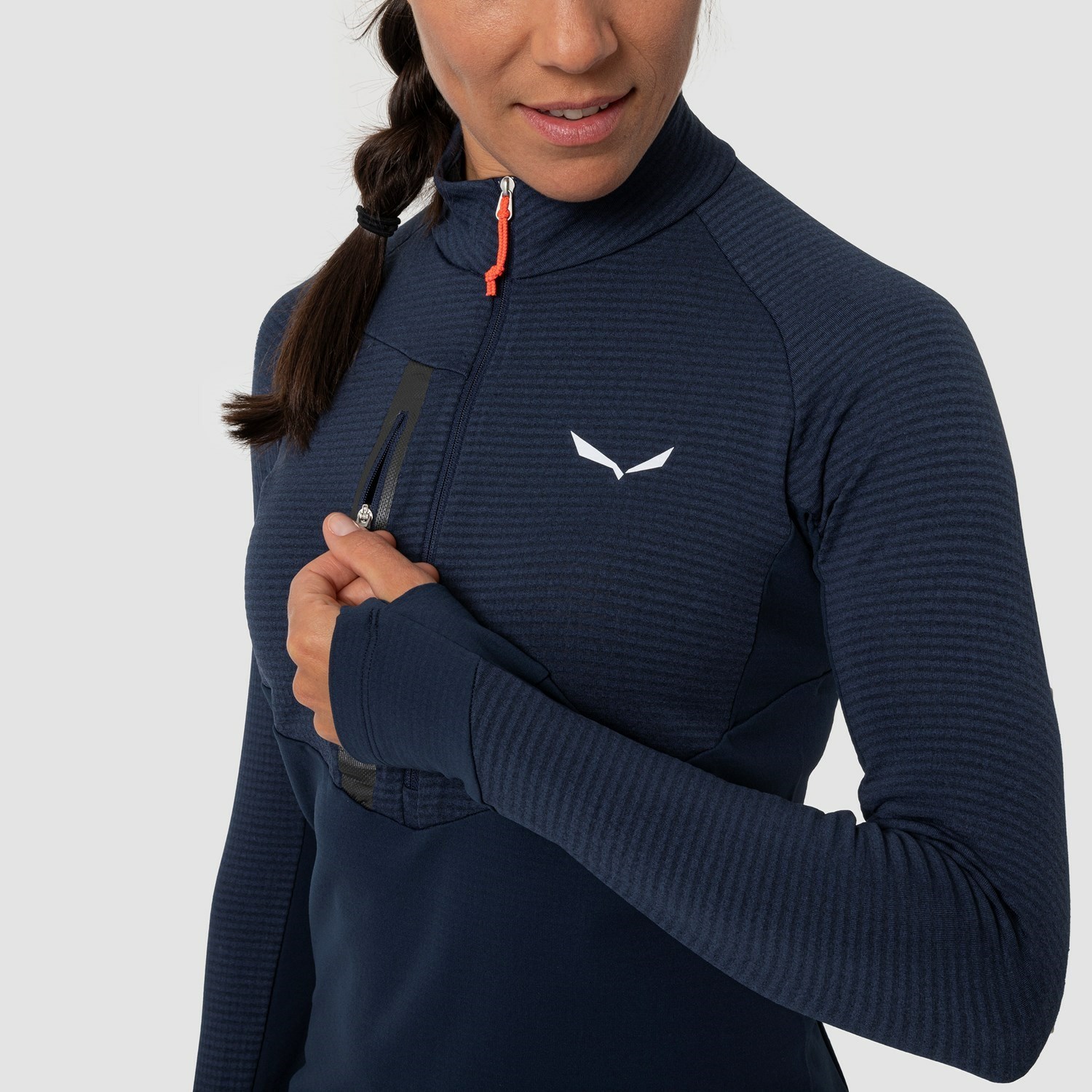 Capa Base De Manga Larga Salewa Vajolet Polarlite Responsive Half Zip Fleece Mujer Azul Marino | AW6807914